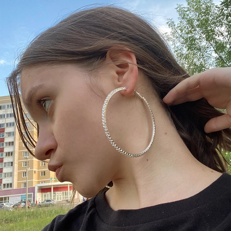 2026 New 30-100mm Large Crystal Hoops Earrings Paparazzi Basketball Wives CZ Hip Hop Earrings Christmas Jewelry Gift