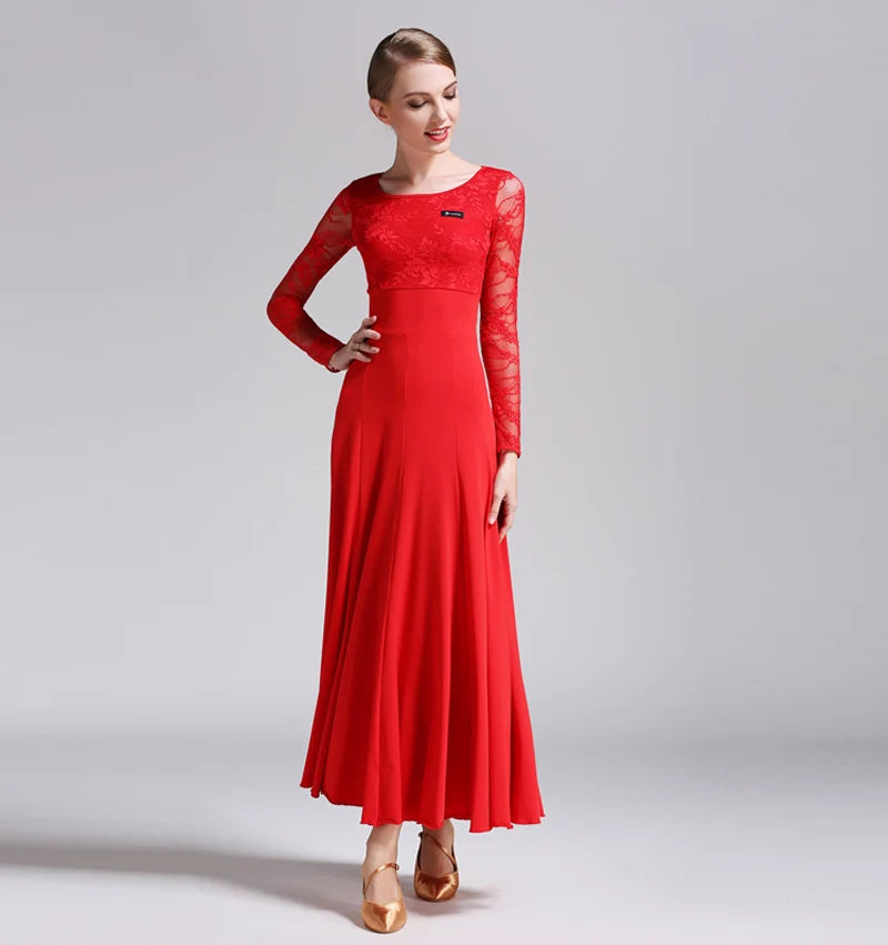 Women's lace-sleeve standard ballroom dance dress