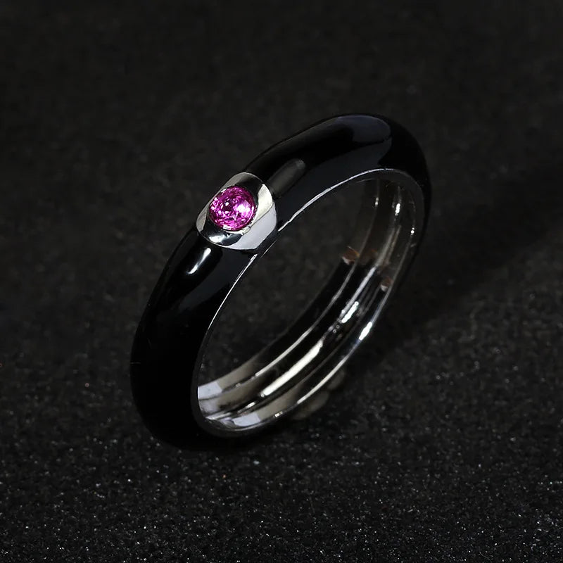 925 Silver Retro Enamel Flower Ring for Women - Adjustable