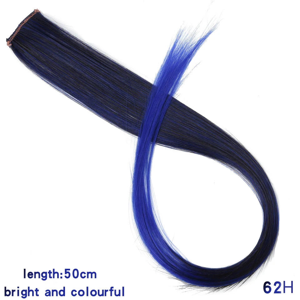 All Long Straight Color Hair Piece Hair Extensions Clip In Highlight Rainbow Hair Streak Pink Synthetic Hair Strands on Clips