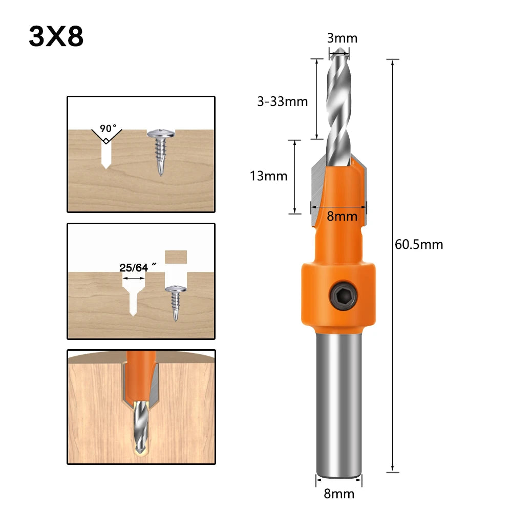 8mm Shank Countersink Router Bit, Woodworking Milling Cutter