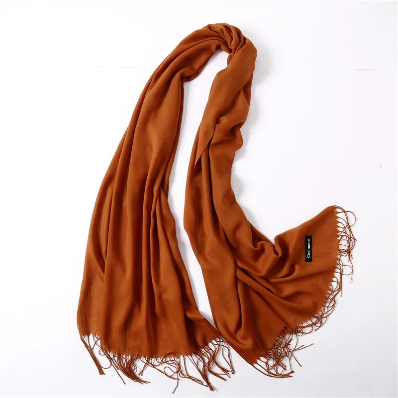 Women's Tassel Scarf, Soft Solid Color Shawl Wrap