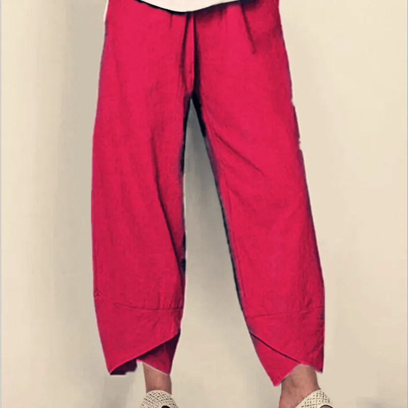 Vintage Print Women Pants Fashion Irregular Casual High Waist Elastic Waist Straight Loose Trousers Summer Lady Cargo Pantalon