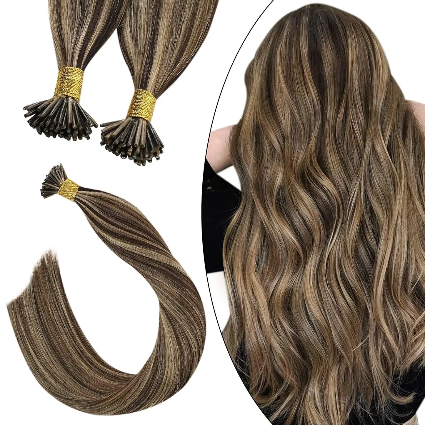 Ugeat I Tip Hair Extensions Pre Bonded Hair Remy Fusion Hair 14-24 Inch 40g/80g Straight Stick Tip Human Hair