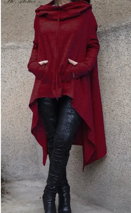 Women's Long Solid Color Hoodie with Pockets