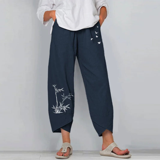 Women's High-Waist Cargo Trousers – Vintage Print Pants