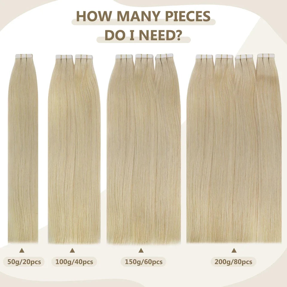 [Last 12 Months] Ugeat Tape in Hair Extensions Virgin Hair 100% Real Human Hair 10A Grade Hair Extensions Tape Ins Pure Color