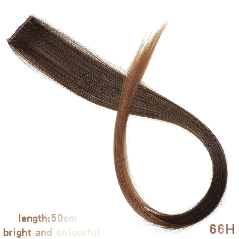 All Long Straight Color Hair Piece Hair Extensions Clip In Highlight Rainbow Hair Streak Pink Synthetic Hair Strands on Clips