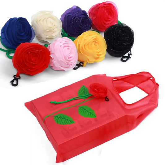 Rose Flower Shopping Bags Portable Storage Organizers Polyester Cloth Eco Large Capacity Women's Bag Travel Foldable Handbag