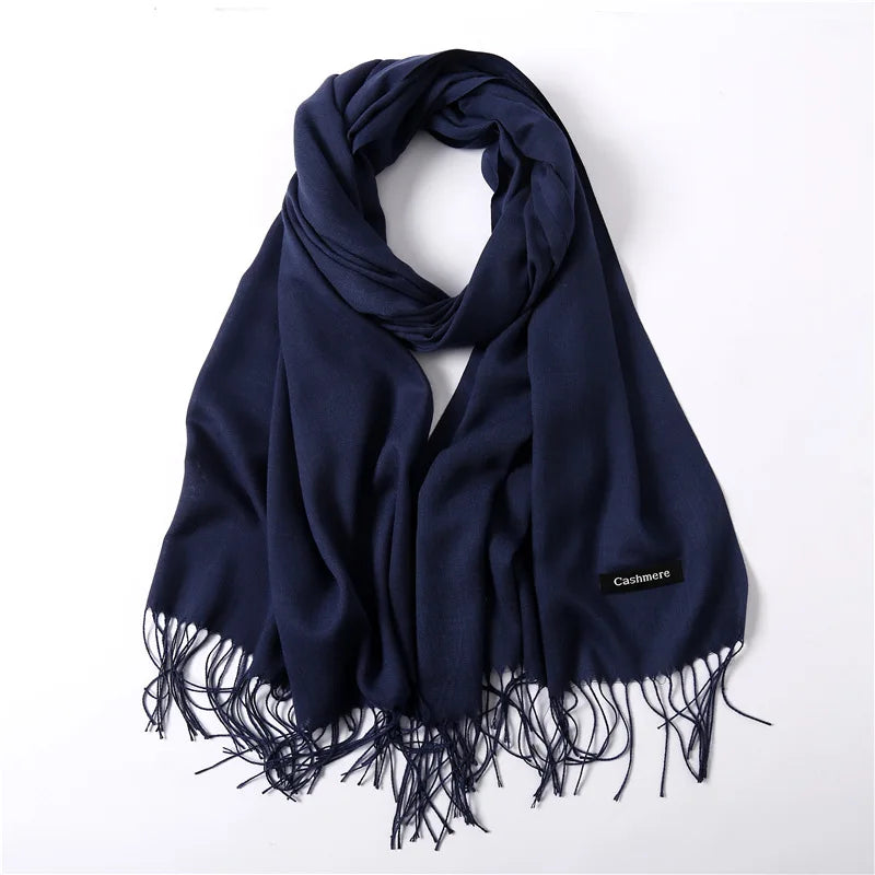 Women's Tassel Scarf, Soft Solid Color Shawl Wrap