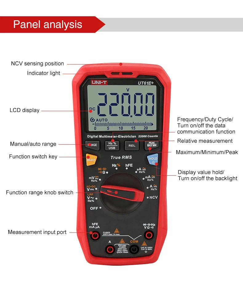 UNI T Professional Digital Multimeters UT61B+ UT61E+ UT61D+1000V Analog Multimeter Resistance Capacitance Test Multi Tester