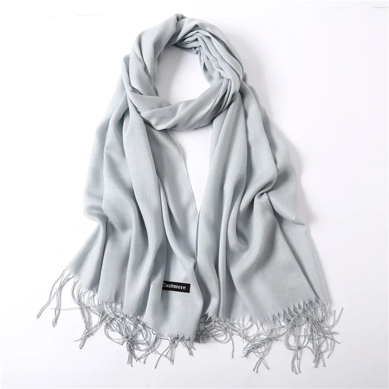 Women's Tassel Scarf, Soft Solid Color Shawl Wrap