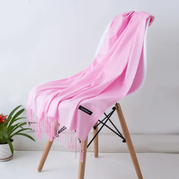 Women's Tassel Scarf, Soft Solid Color Shawl Wrap