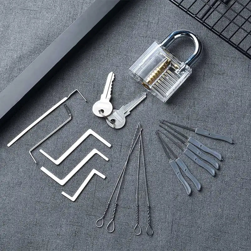 KAK Transparent Cutaway Practice Padlock Kit – Locksmith Training Lock with Broken Key Extractor & Wrench Tools