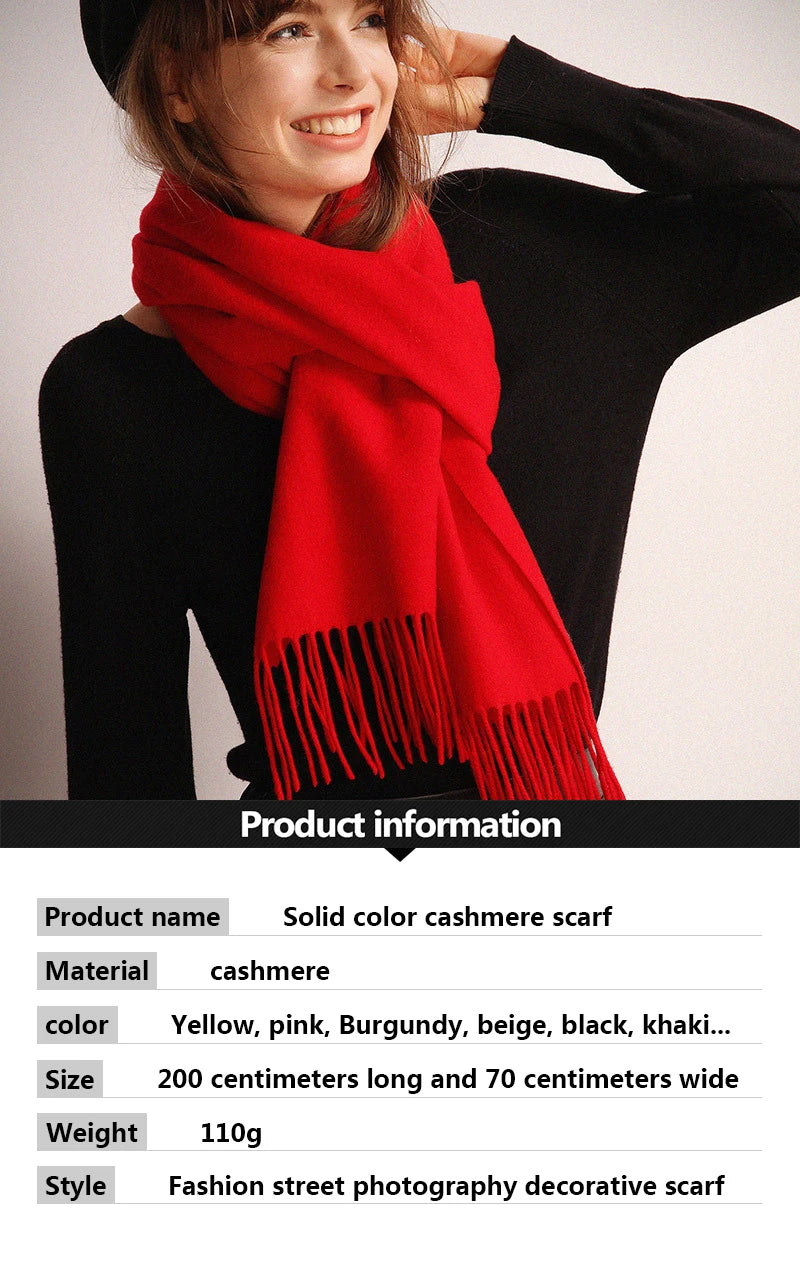 Women's Tassel Scarf, Soft Solid Color Shawl Wrap