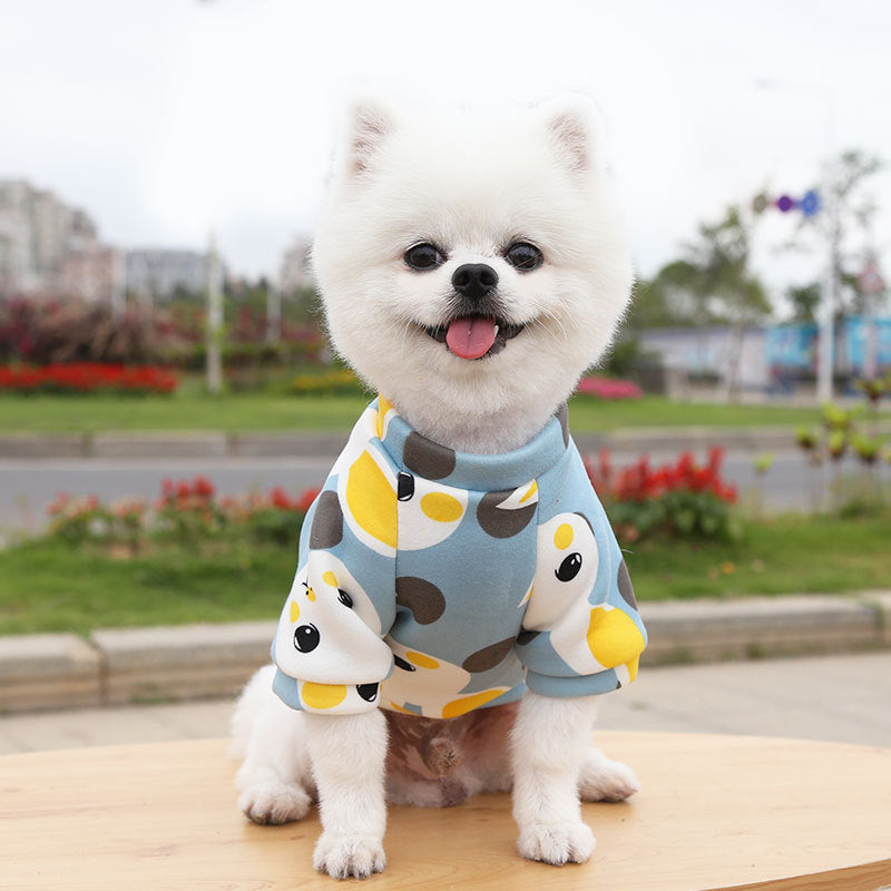 Manufacturer Custom Printed Cartoon Pet Clothes Fleece-Lined Two-Legged Sweatshirt Winter Pullover Dog and Cat Supplies Clothing