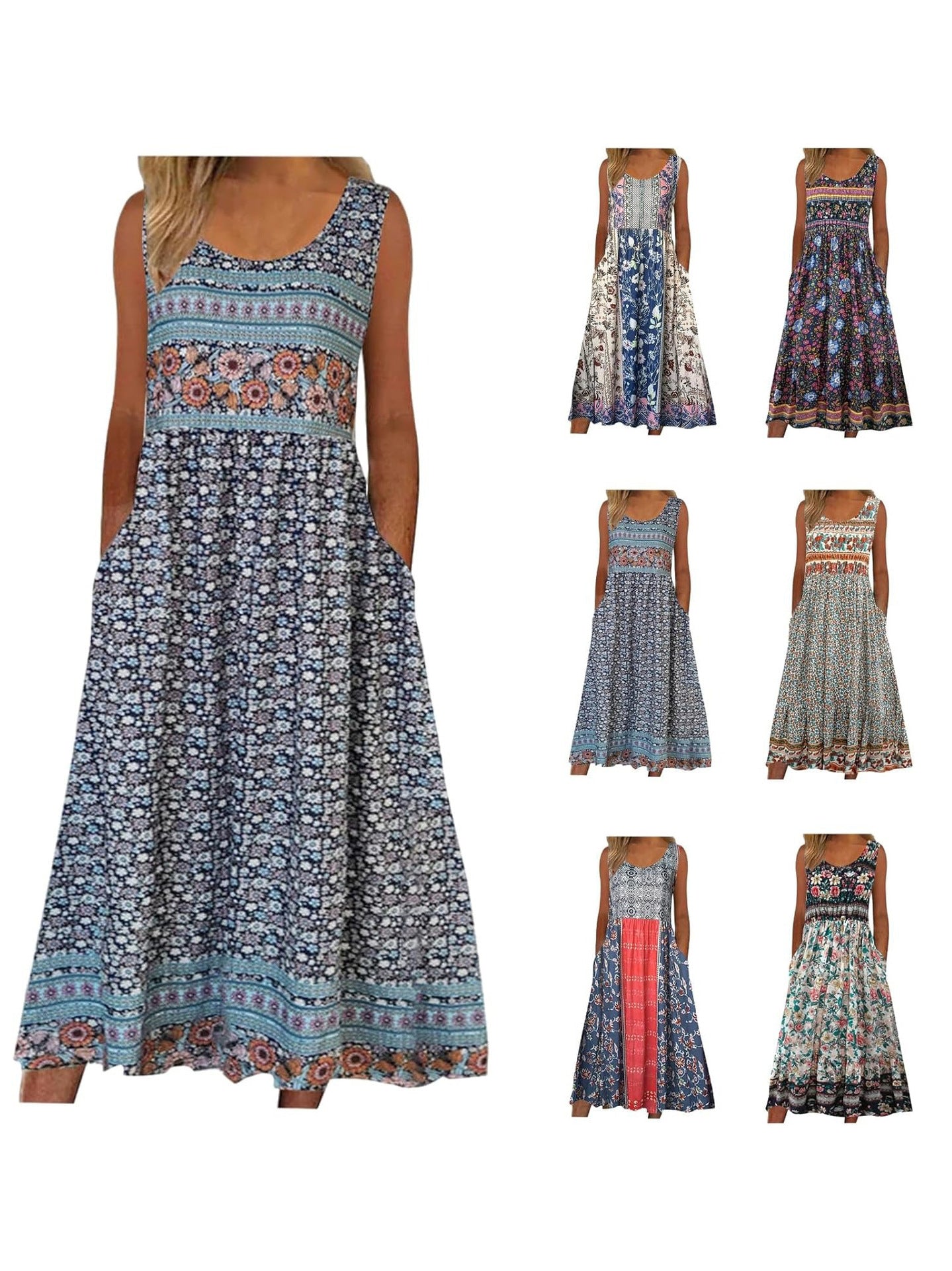 Women's European Print Sleeveless Pullover Casual Dress – Summer Floral Strap Dress 2026
