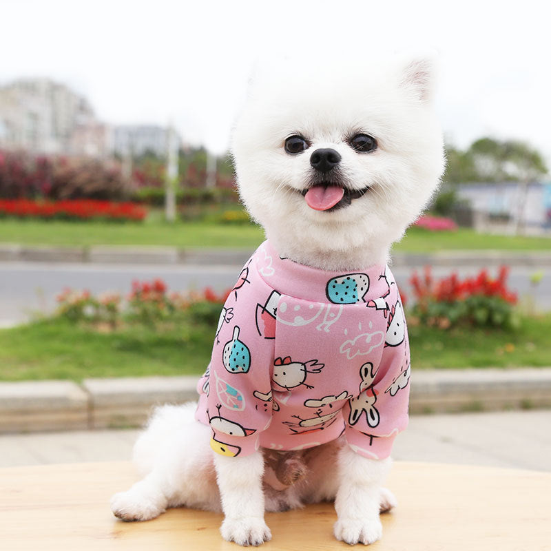 Manufacturer Custom Printed Cartoon Pet Clothes Fleece-Lined Two-Legged Sweatshirt Winter Pullover Dog and Cat Supplies Clothing