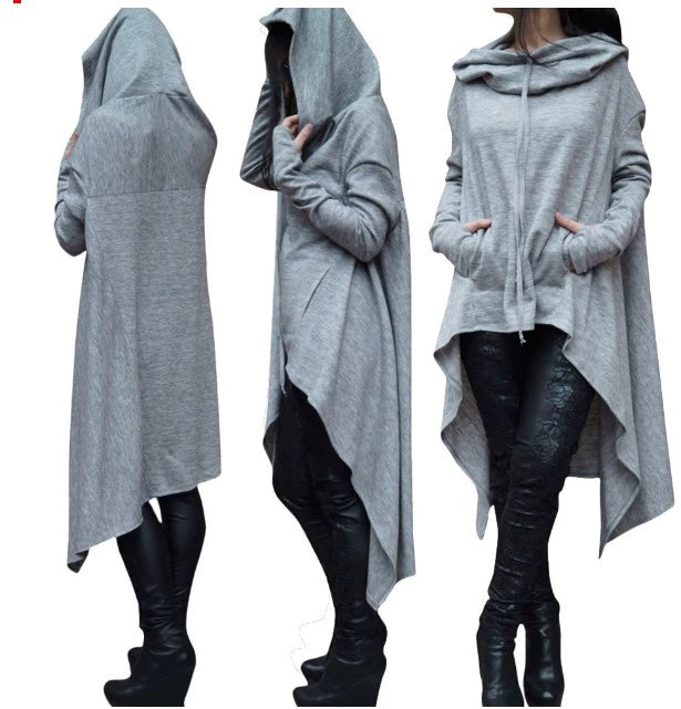Women's Long Solid Color Hoodie with Pockets