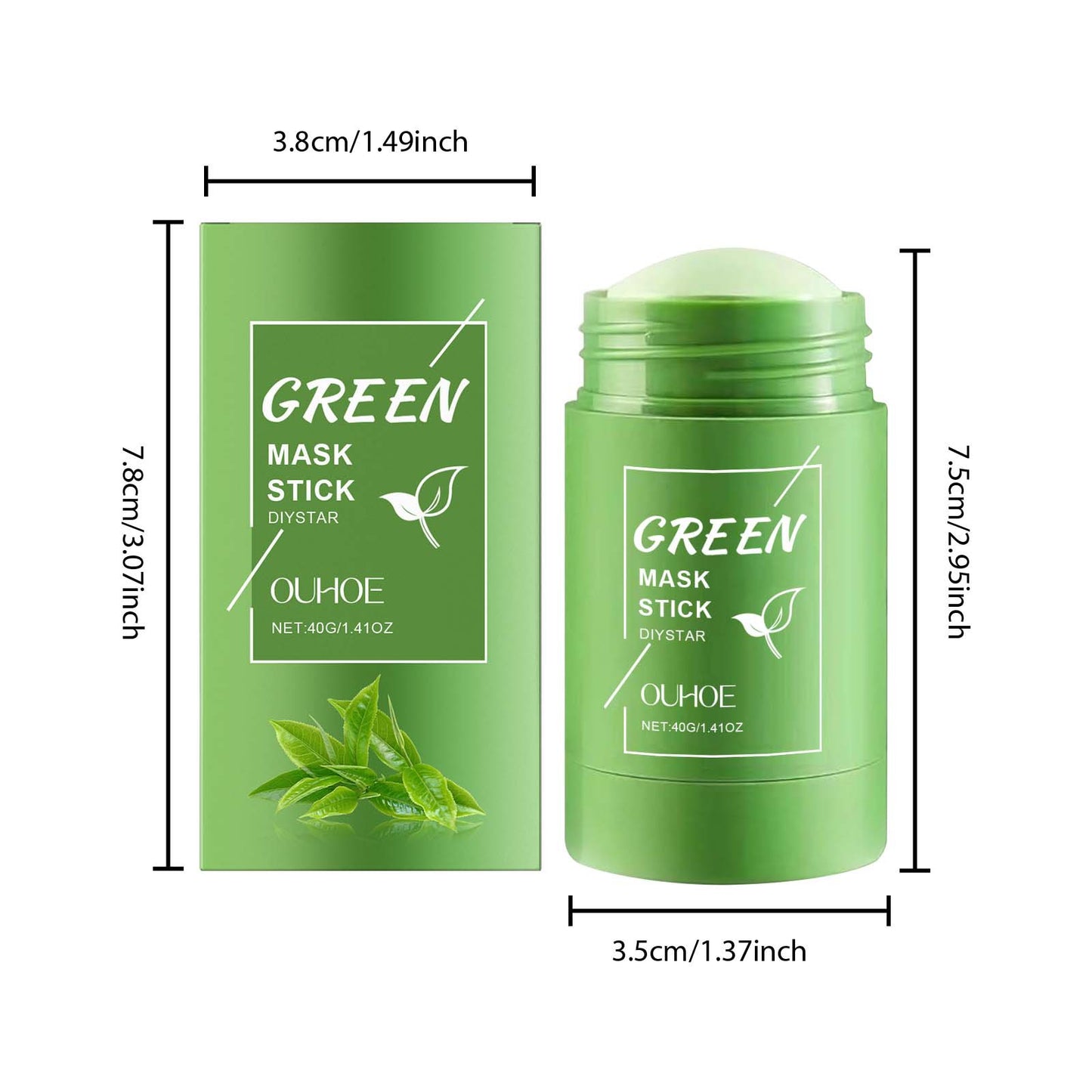 Green Tea Solid Mask Stick Remove Blackhead Shrink Pores Deeply Cleansing Blemish Black Dots Smoothing Moisturizing Facial Mask