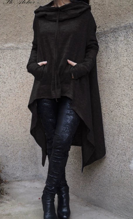 Women's Long Solid Color Hoodie with Pockets