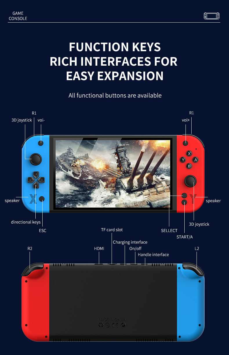 G90 Portable Handheld Game Console 7-inch IPS HD Screen Retro Gaming Arcade for PSP/PS1 64G TV Game Controller For Children Gift