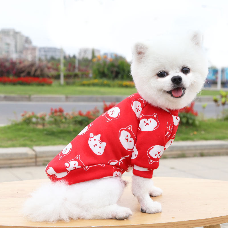 Manufacturer Custom Printed Cartoon Pet Clothes Fleece-Lined Two-Legged Sweatshirt Winter Pullover Dog and Cat Supplies Clothing
