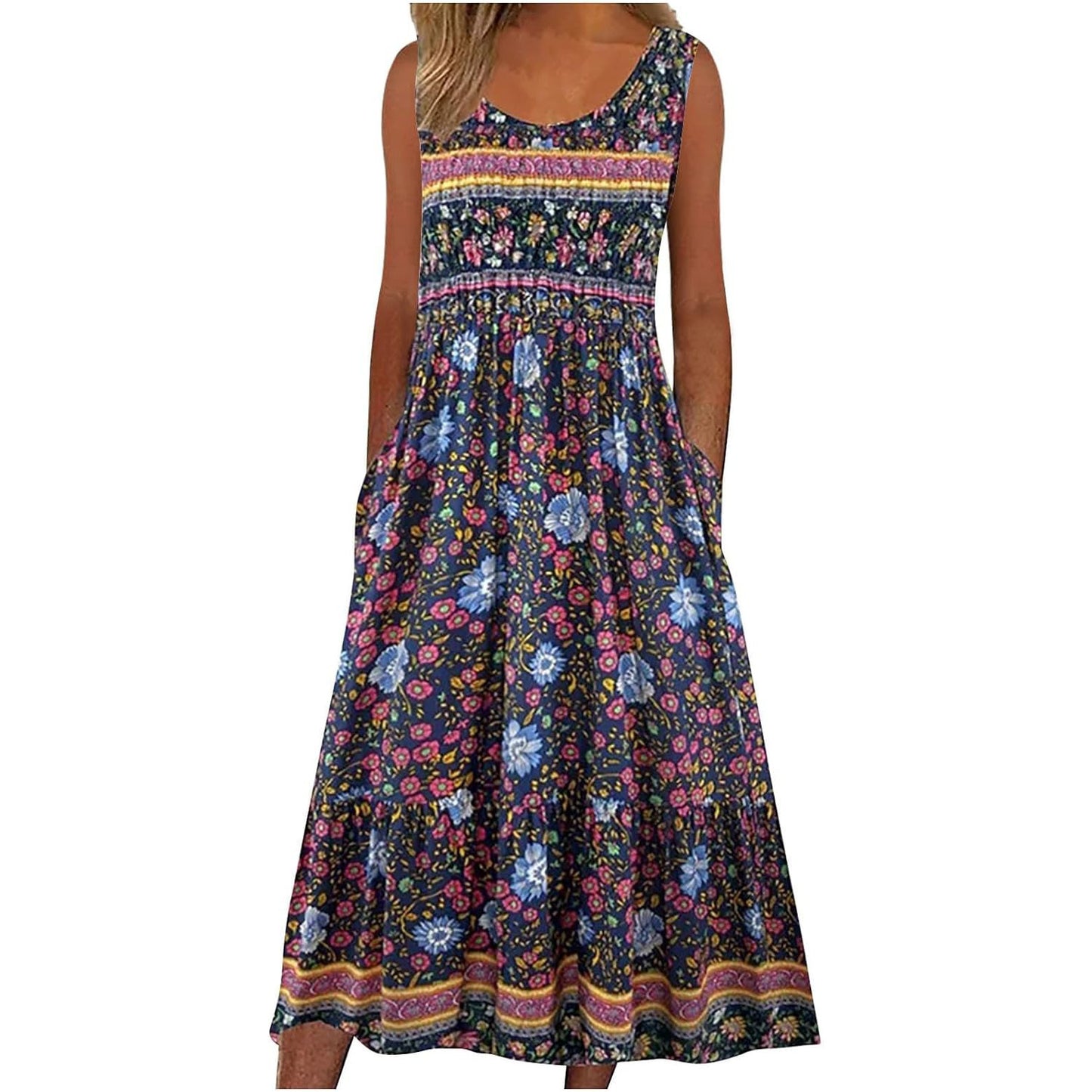 Women's European Print Sleeveless Pullover Casual Dress – Summer Floral Strap Dress 2026