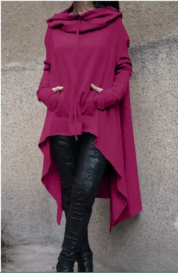 Women's Long Solid Color Hoodie with Pockets