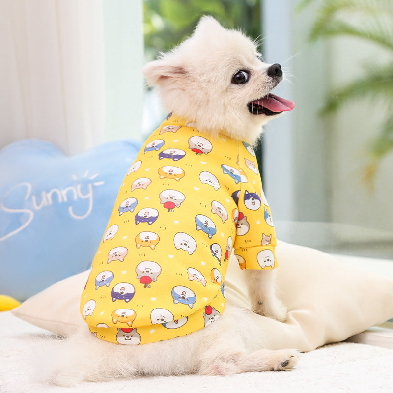 Manufacturer Custom Printed Cartoon Pet Clothes Fleece-Lined Two-Legged Sweatshirt Winter Pullover Dog and Cat Supplies Clothing