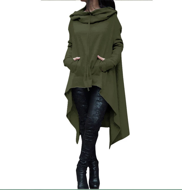 Women's Long Solid Color Hoodie with Pockets