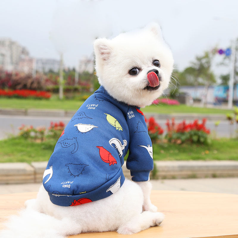 Manufacturer Custom Printed Cartoon Pet Clothes Fleece-Lined Two-Legged Sweatshirt Winter Pullover Dog and Cat Supplies Clothing
