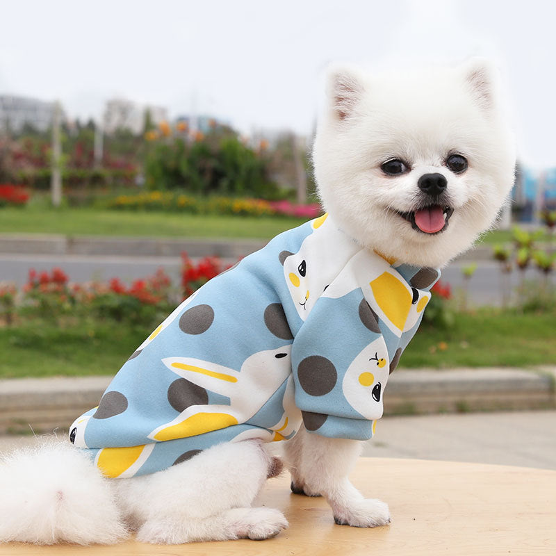 Manufacturer Custom Printed Cartoon Pet Clothes Fleece-Lined Two-Legged Sweatshirt Winter Pullover Dog and Cat Supplies Clothing