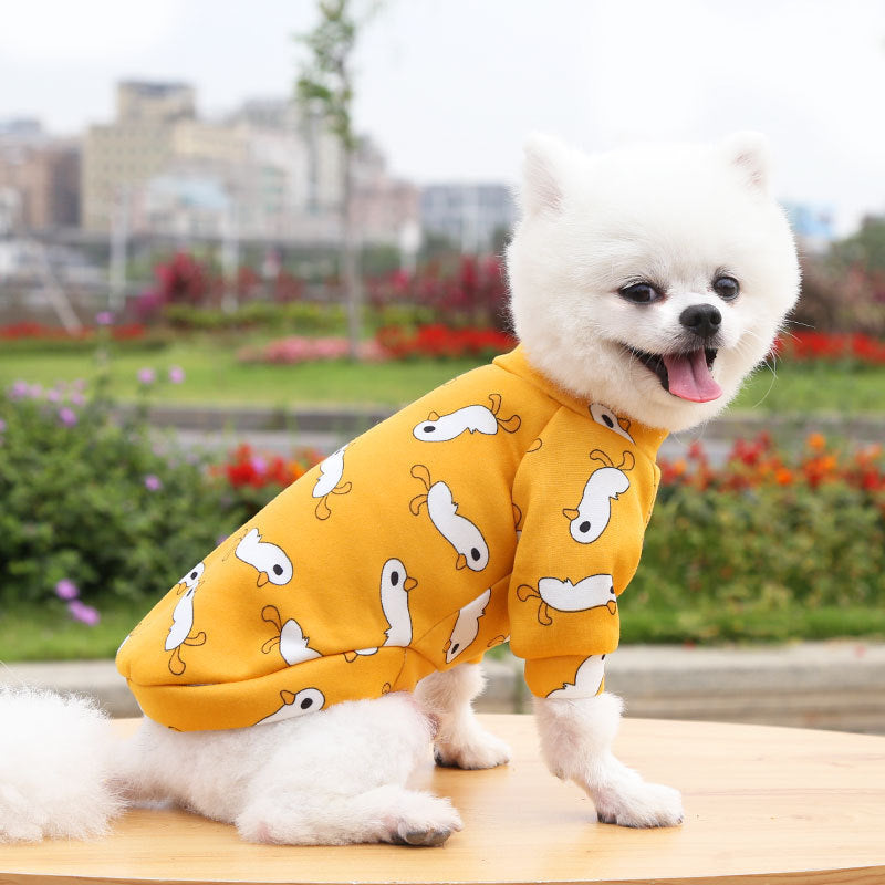 Manufacturer Custom Printed Cartoon Pet Clothes Fleece-Lined Two-Legged Sweatshirt Winter Pullover Dog and Cat Supplies Clothing