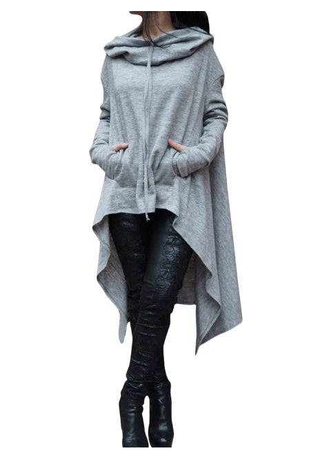 Women's Long Solid Color Hoodie with Pockets
