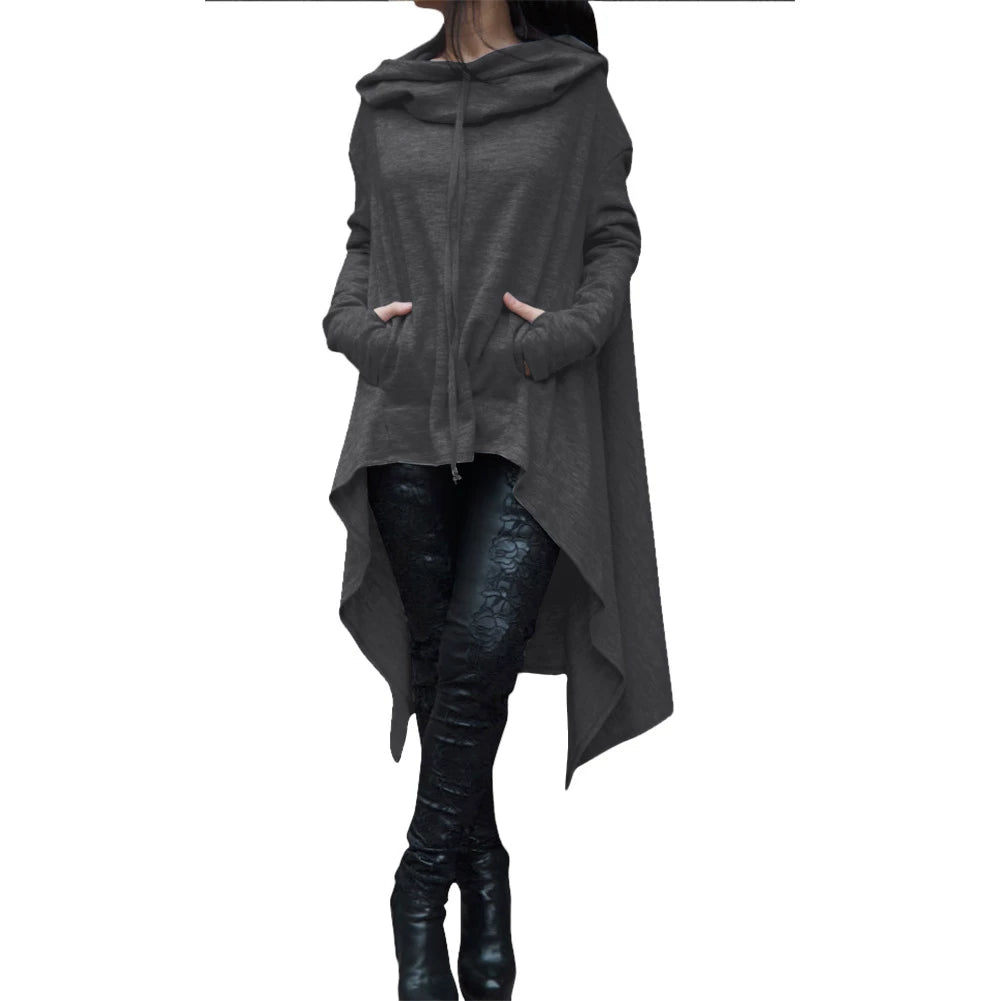 Women's Long Solid Color Hoodie with Pockets