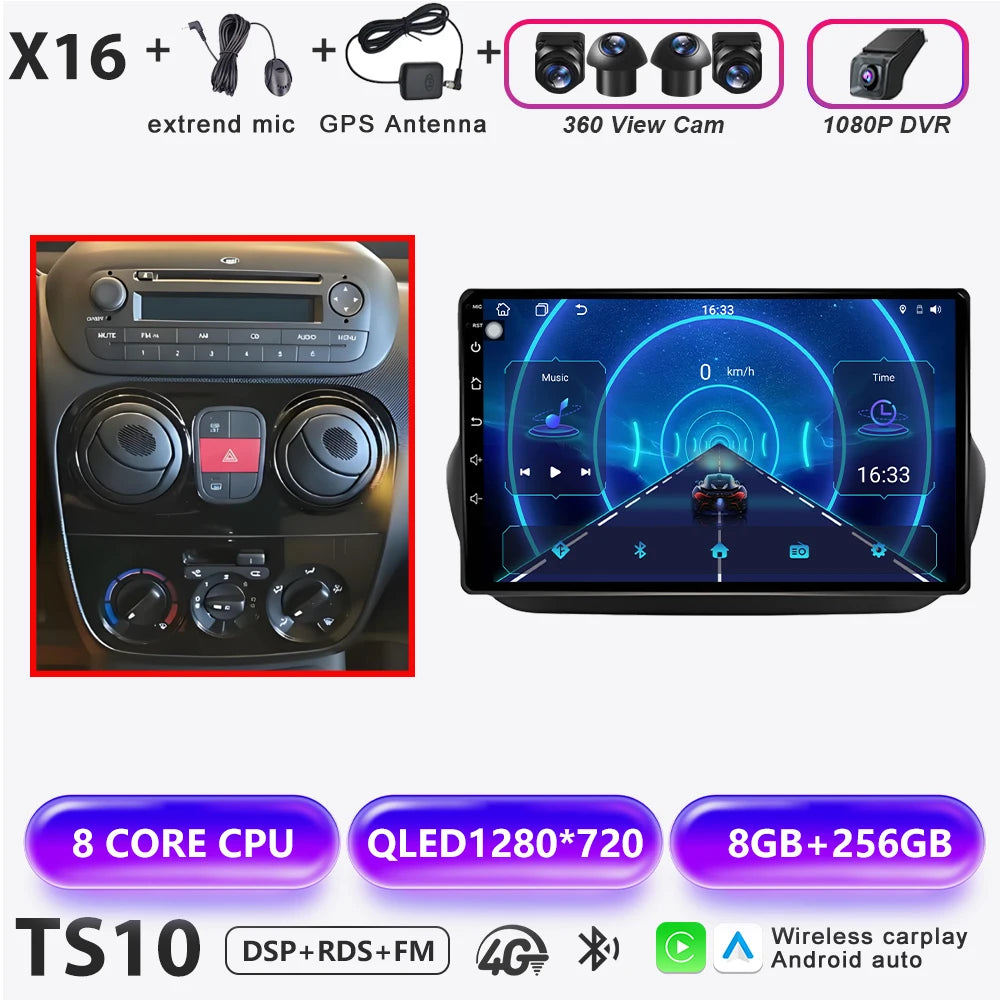 Car Stereo with Apple CarPlay & Android Auto, Compatible with Fiat Fiorino & Qubo, Citroen Nemo & Peugeot Bipper