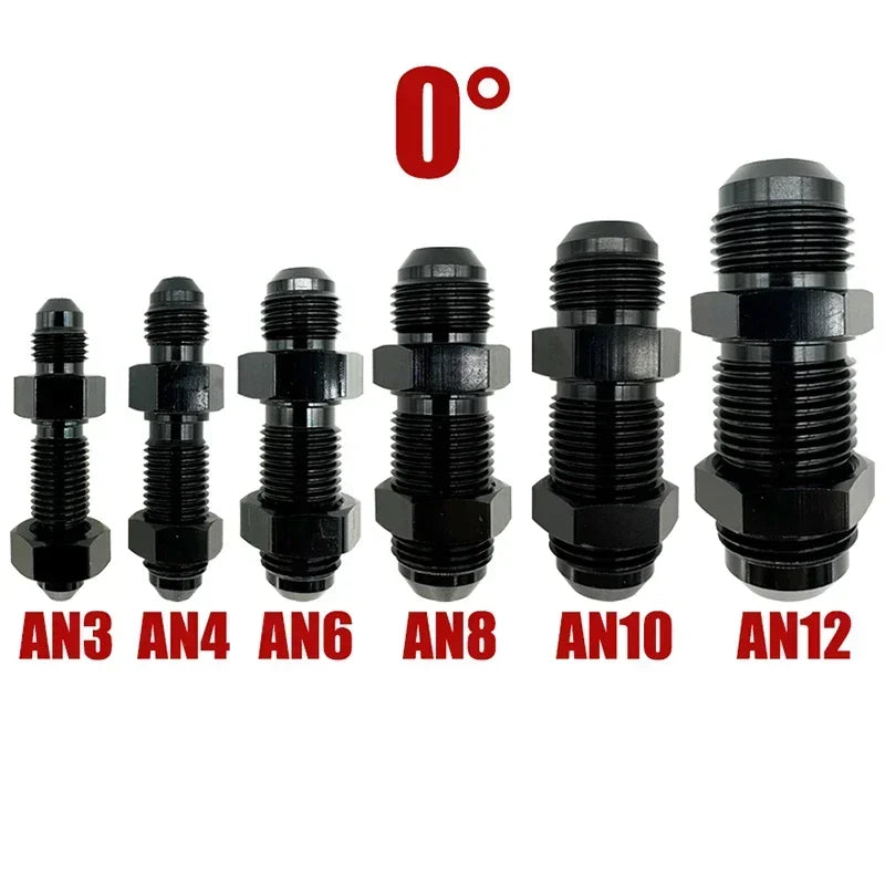 4X 0 Degrees AN3 AN4 AN6 AN8 AN10 AN12 Bulkhead Flare Fitting Union Adapter Fuel Hose Straight Fitting For Tab Rr Wirewall Black