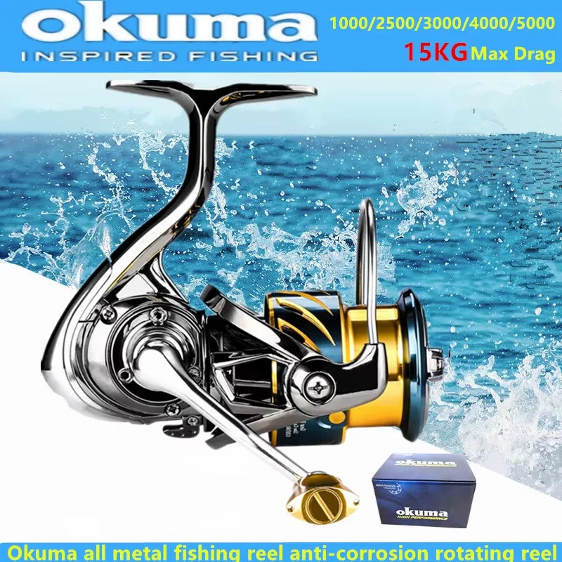 OKUMA all metal fishing reel shallow line cup rotating wheel 15KG anti seawater corrosion rotating reel1000-5000