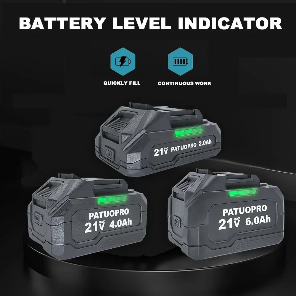 PATUOPRO 18-21V 2.0-6.0Ah Rechargeable Lithium Battery For Makita 18V Cordless Wrench Saw Drill Angle Grinder Blower Screwdriver
