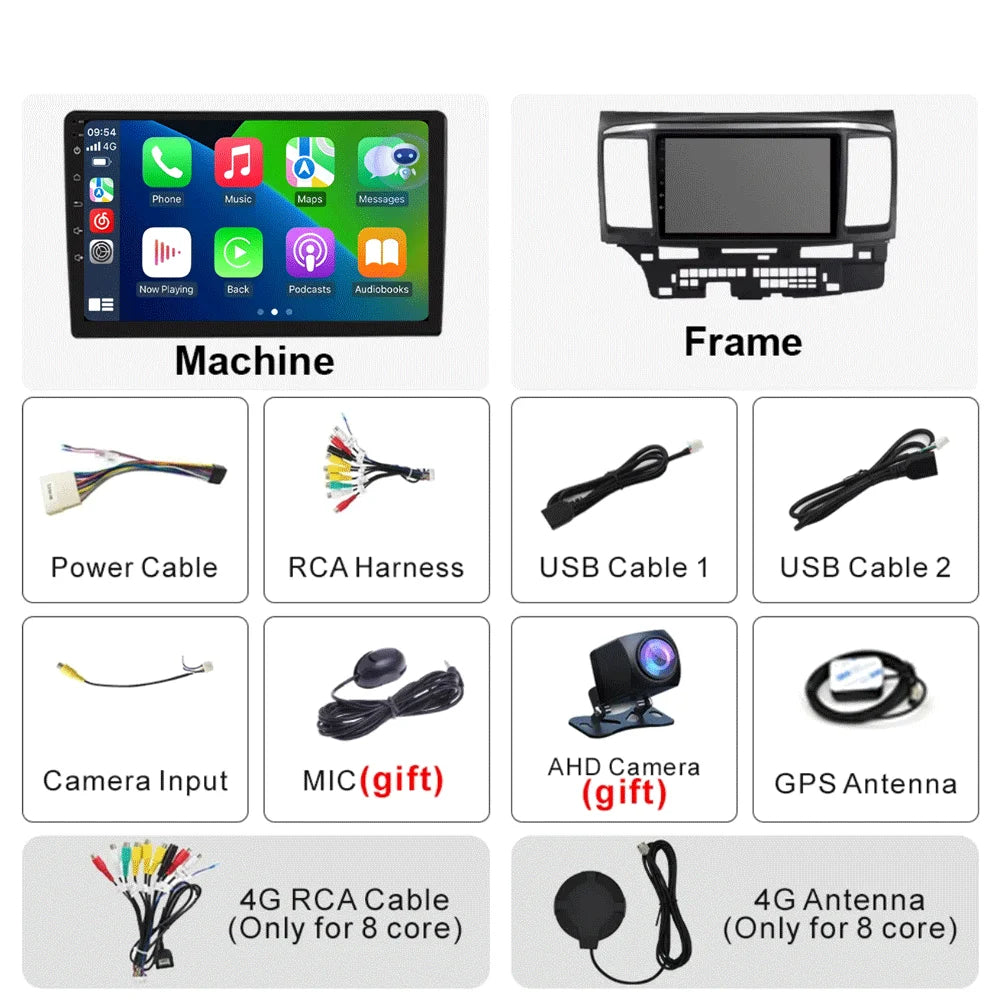 Android 16 Video Player For MITSUBISHI LANCER 9 10 X 2008 - 2016 9Inch Car Radio Stereo Audio GPS Player Carplay Auto Screen