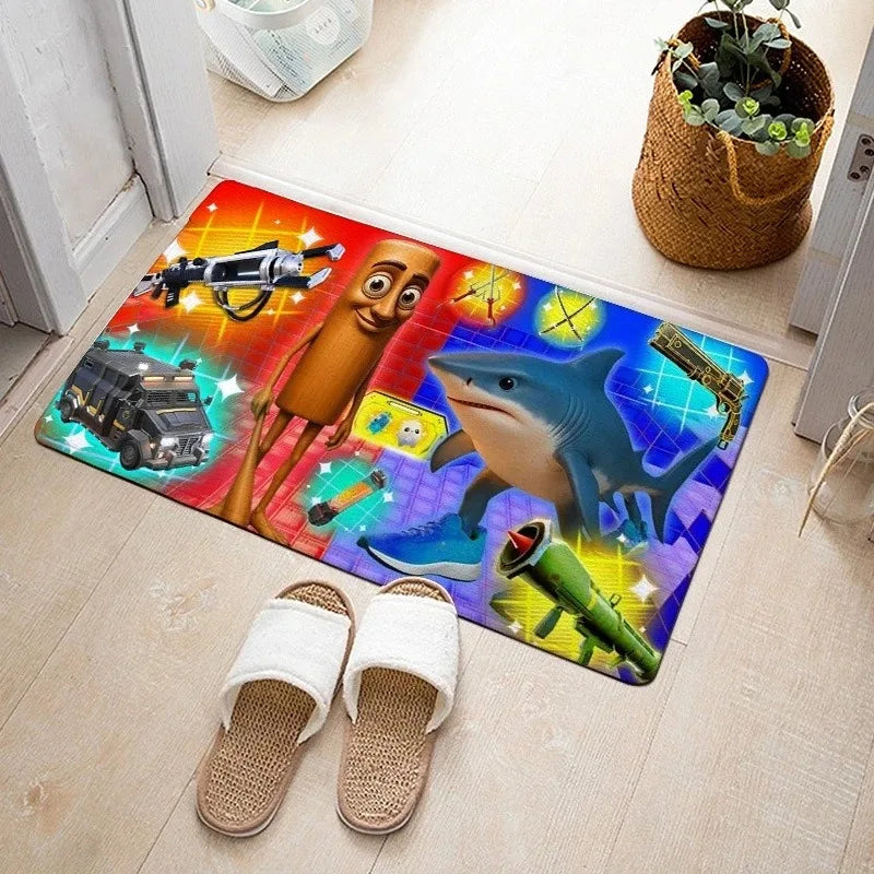 Brainrot Boxfights Cartoon Floor Mat – Shark, Crocodile & Plane TikTok Meme Rug | Home Decoration