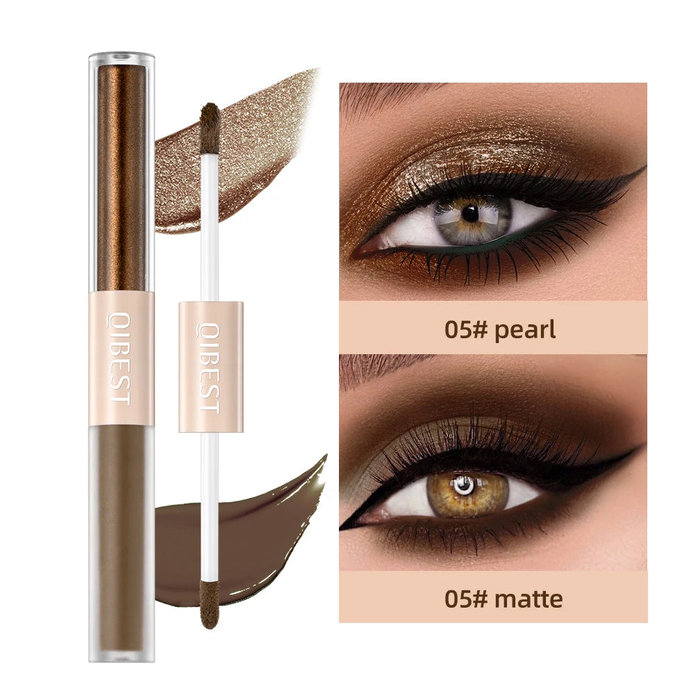 QIBEST Double-End Glitter & Matte Eyeshadow Stick – Waterproof Bicolor Shimmer Pencil | 6 Colors