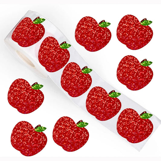 Laser Red Apple Stickers - Reward & Gift Wrap Labels