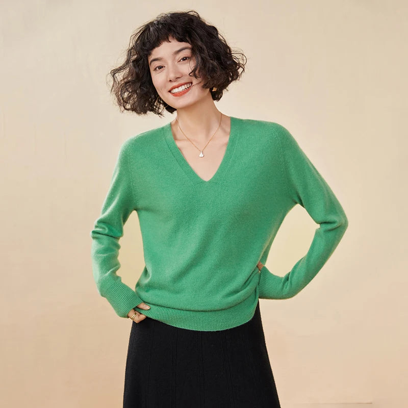 Women's Cashmere V-Neck Sweater, Knit Pullover