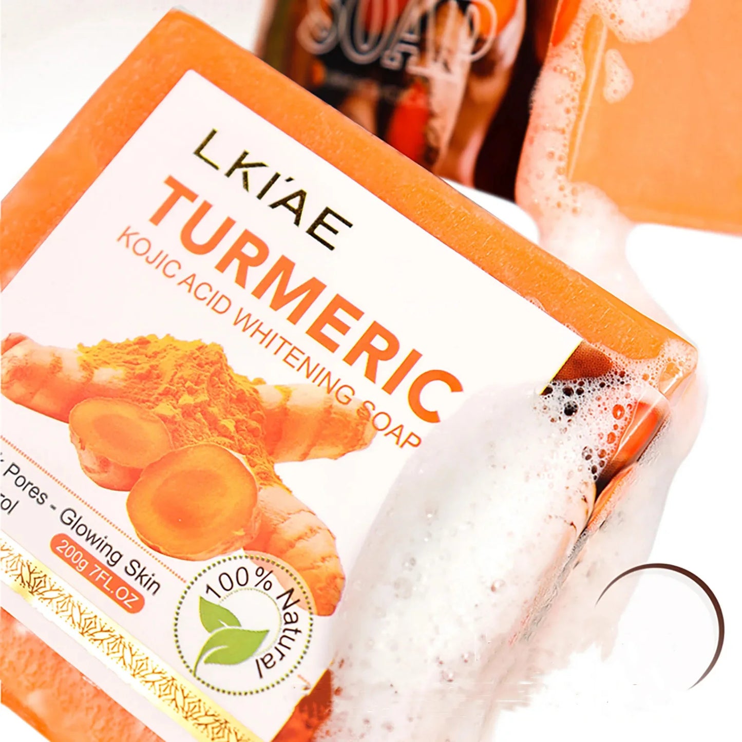 Natural Turmeric Whitening Soap Bar, Clean Skin, Remove Dark Spots, Acne, Hyperpigmentation, Smooth Skin, For Face & Body, 200g