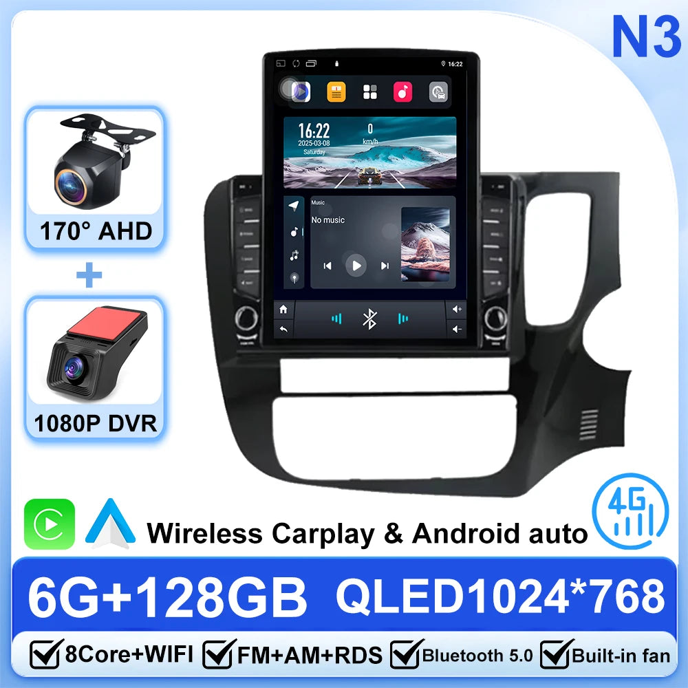 9.7 Android14 For Mitsubishi Outlander 3 XL RHD 2012-2025 Car Radio Car Multimedia Video Player 2Din Carplay Auto Stereo DVD CAM