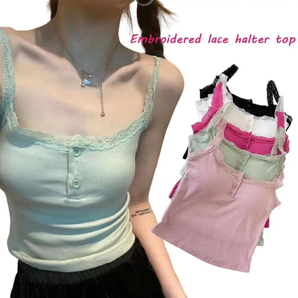 Solid Color Underwear Lace Edge Sexy O Neck Tube Top Chest Female Soft Brassreie With Chest Pad Lace Strap Patchwork Camisole