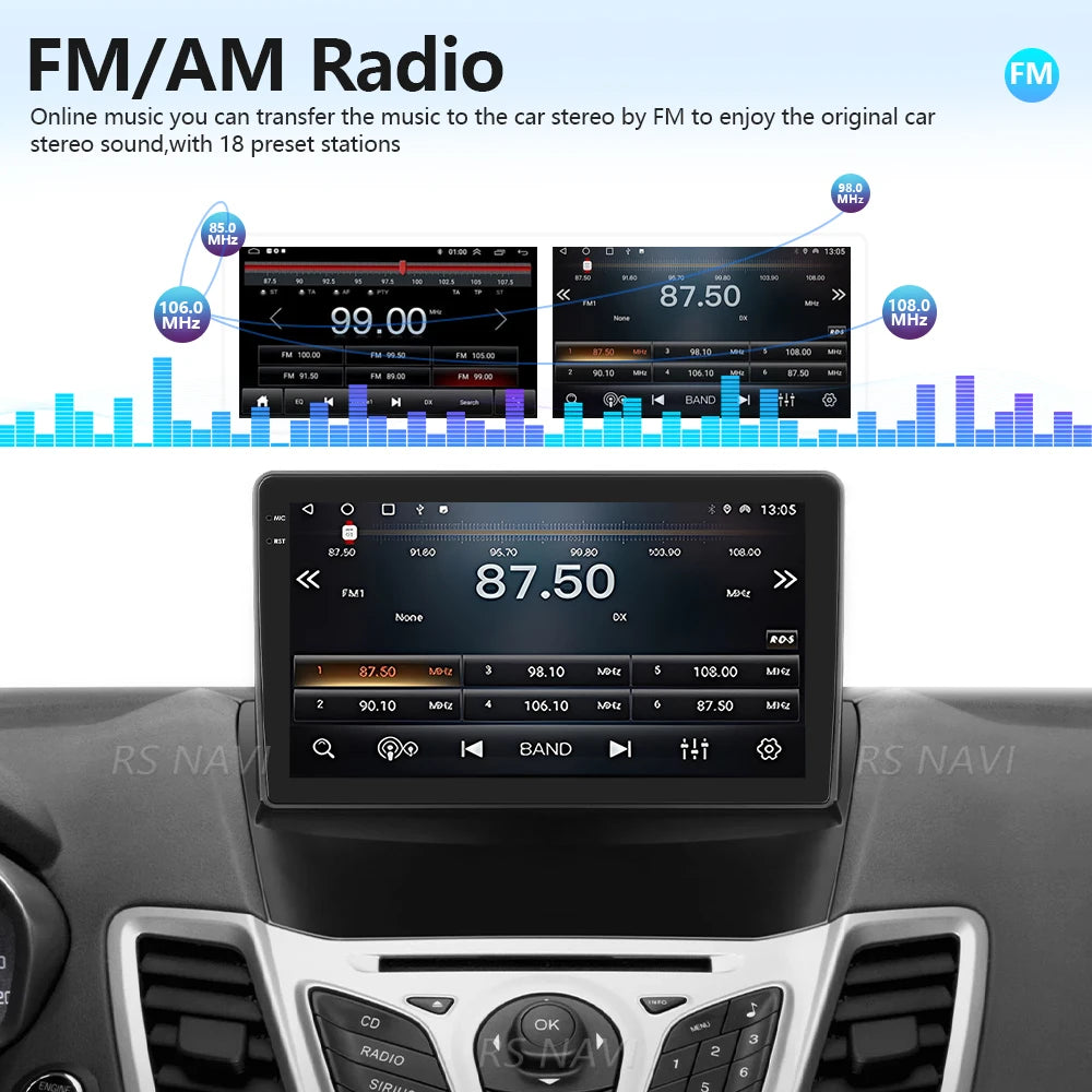 Plug and Play Android 16 Carplay Auto Qualcomm Screen Car Radio Player For Ford Fiesta 2011-2015 GPS DSP Stereo BT Navigation 4G