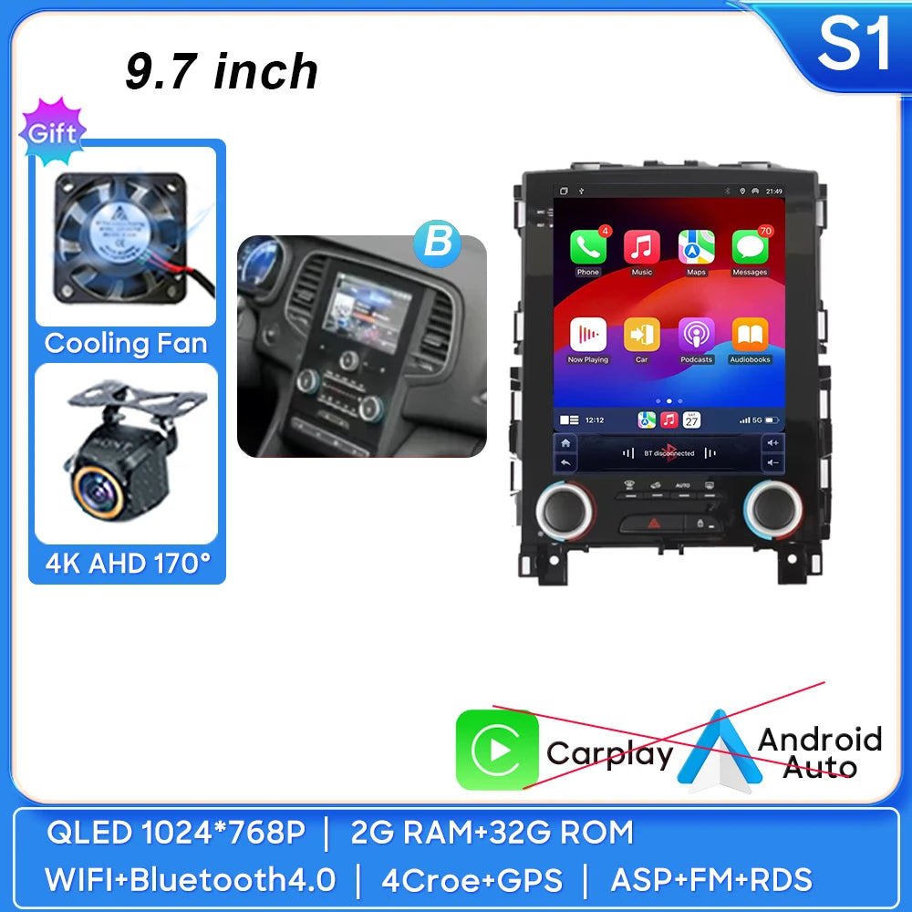 Car Stereo with Apple CarPlay & Android Auto, Compatible with Renault Koleos, Megane 4 & Talisman